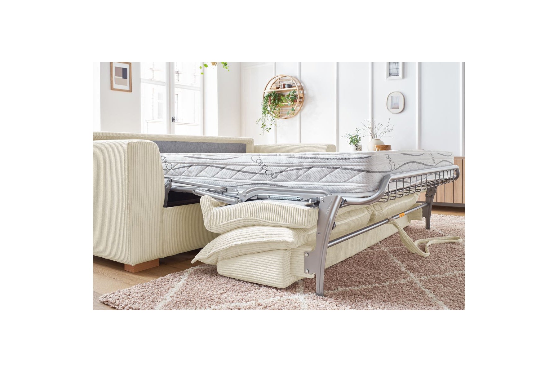 Augustin - Canapé Droit Convertible Ouverture Express - Velours Côtelé - 140X200