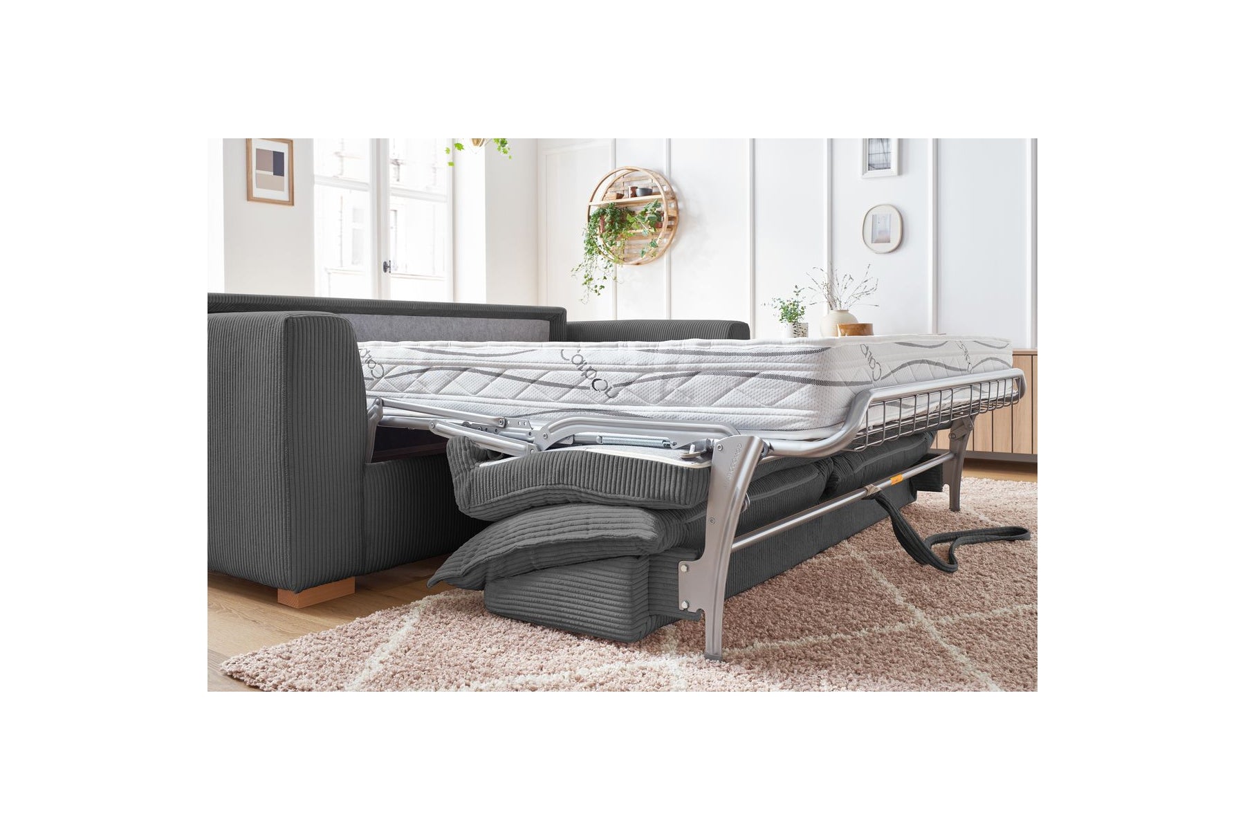 Augustin - Canapé Droit Convertible Ouverture Express - Velours Côtelé - 140X200