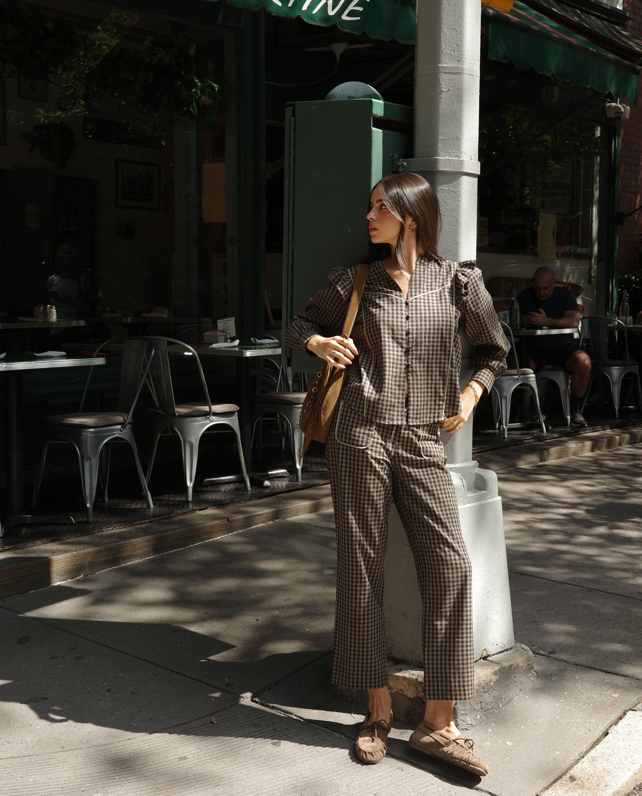 Blouse First Coffee - Carreaux
