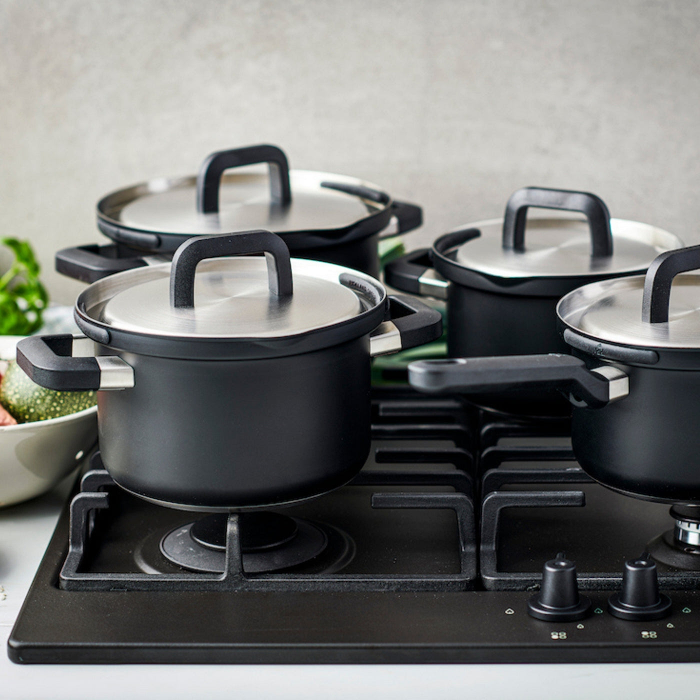 Bk Flow Cool Acier Inoxydable Batterie De Cuisine 4Pcs Noir