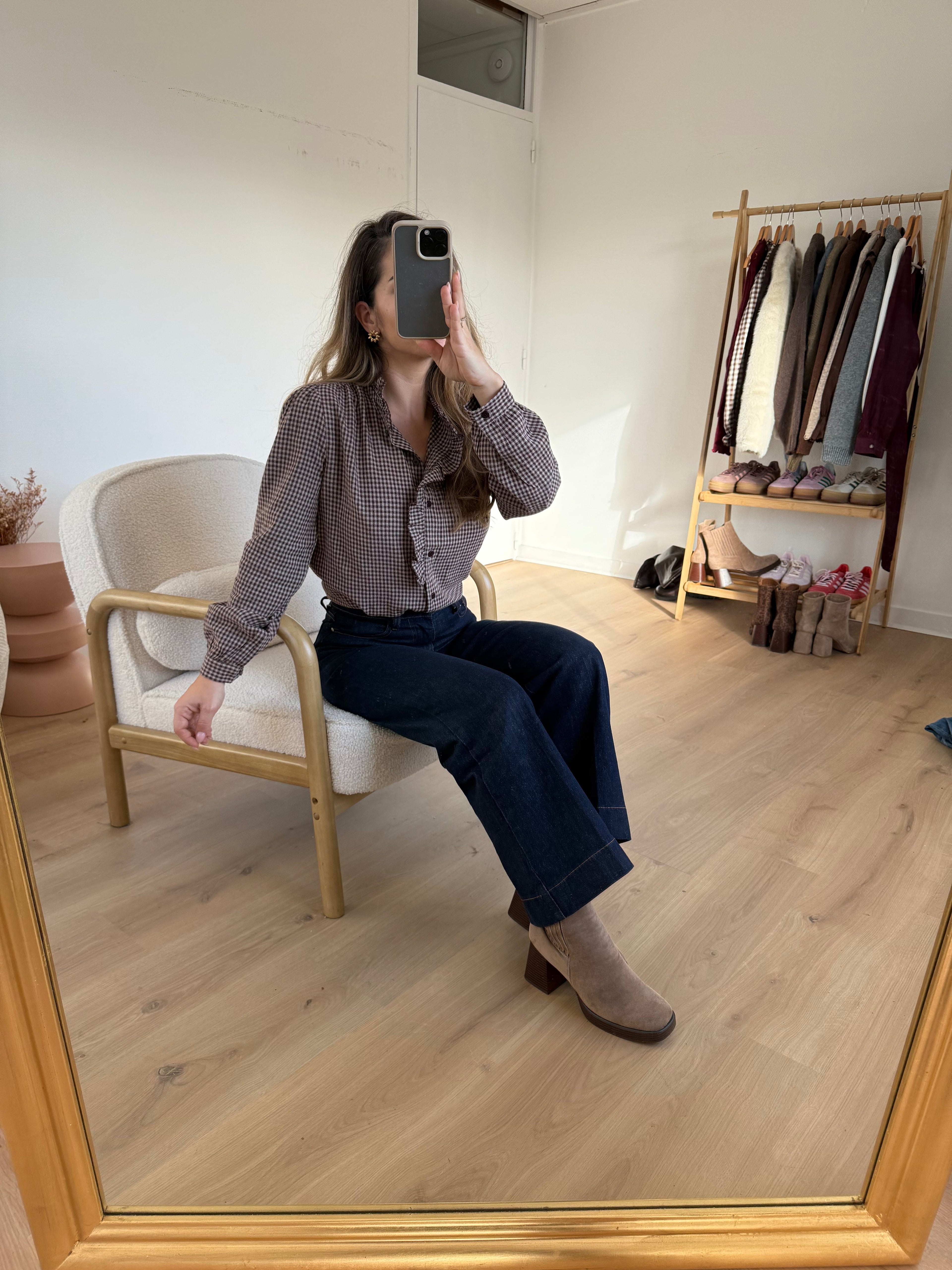 Blouse À Carreaux Margaux Marron