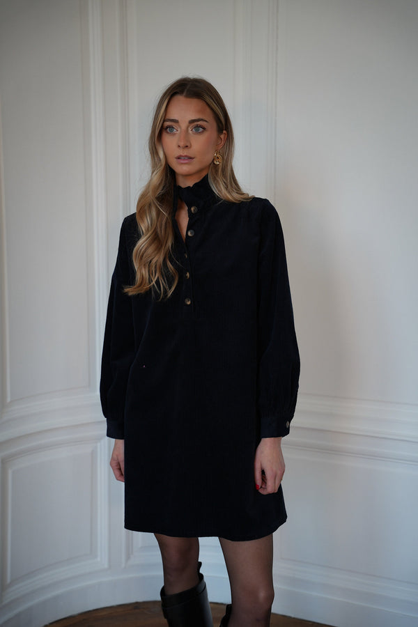 Robe En Velours Cristelle - Marine