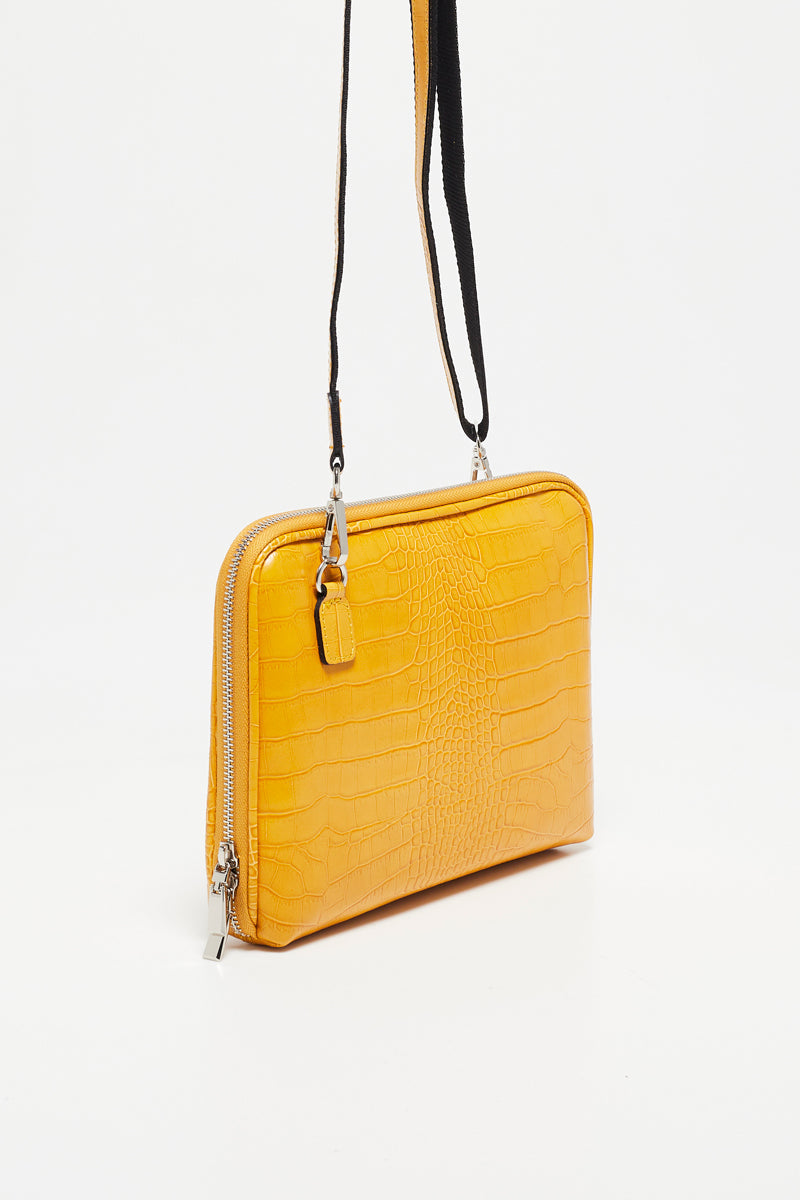 Sac À Bandoulière Angie Croco - Jaune Moutarde