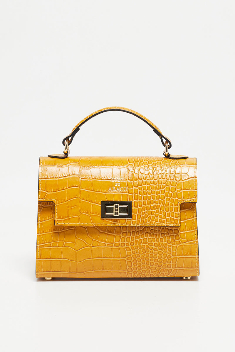 Sac À Bandoulière Sandy Croco - Jaune Moutarde