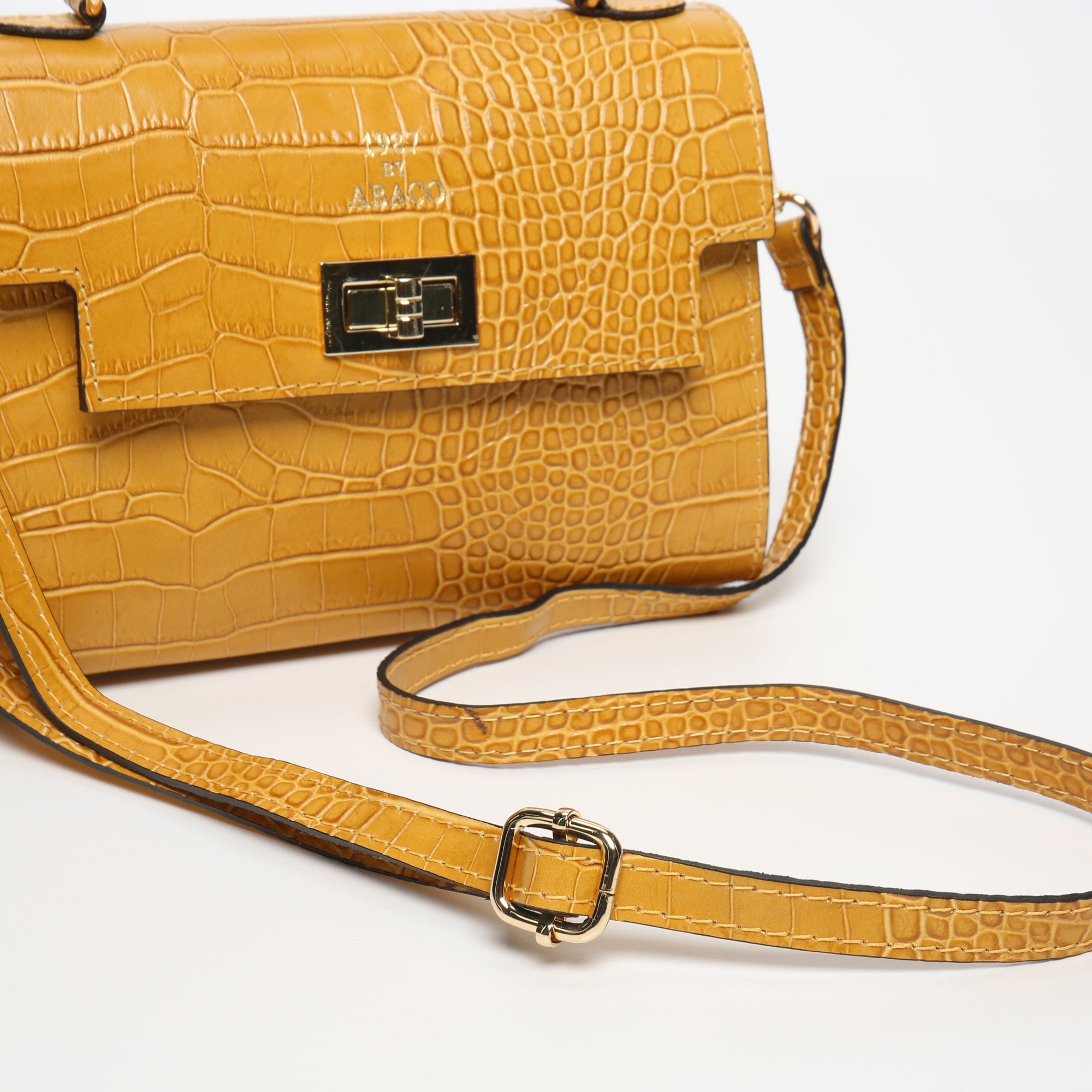 Sac À Bandoulière Sandy Croco - Jaune Moutarde
