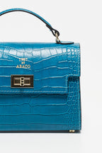 Sac À Bandoulière Sandy Croco - Bleu Canard