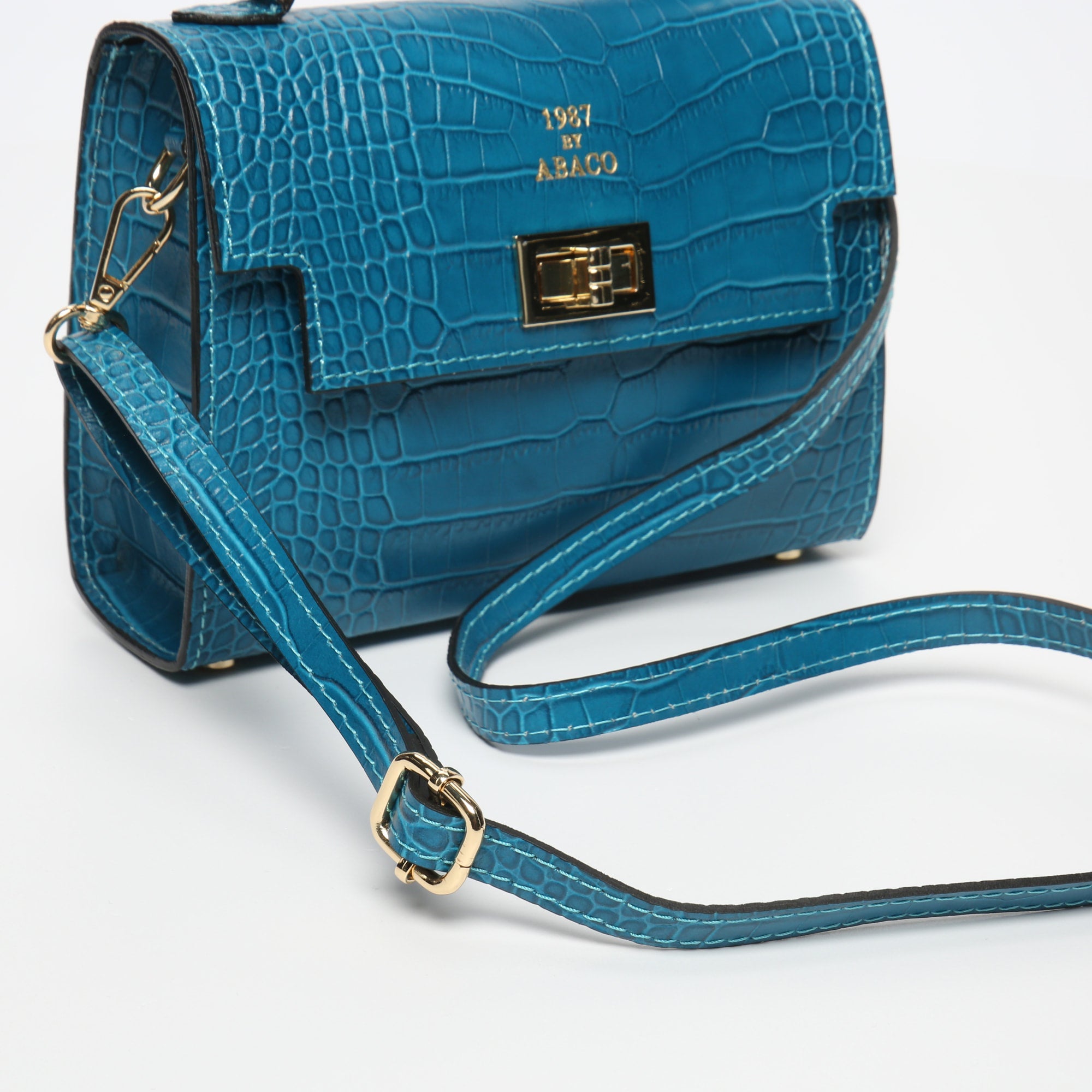 Sac À Bandoulière Sandy Croco - Bleu Canard