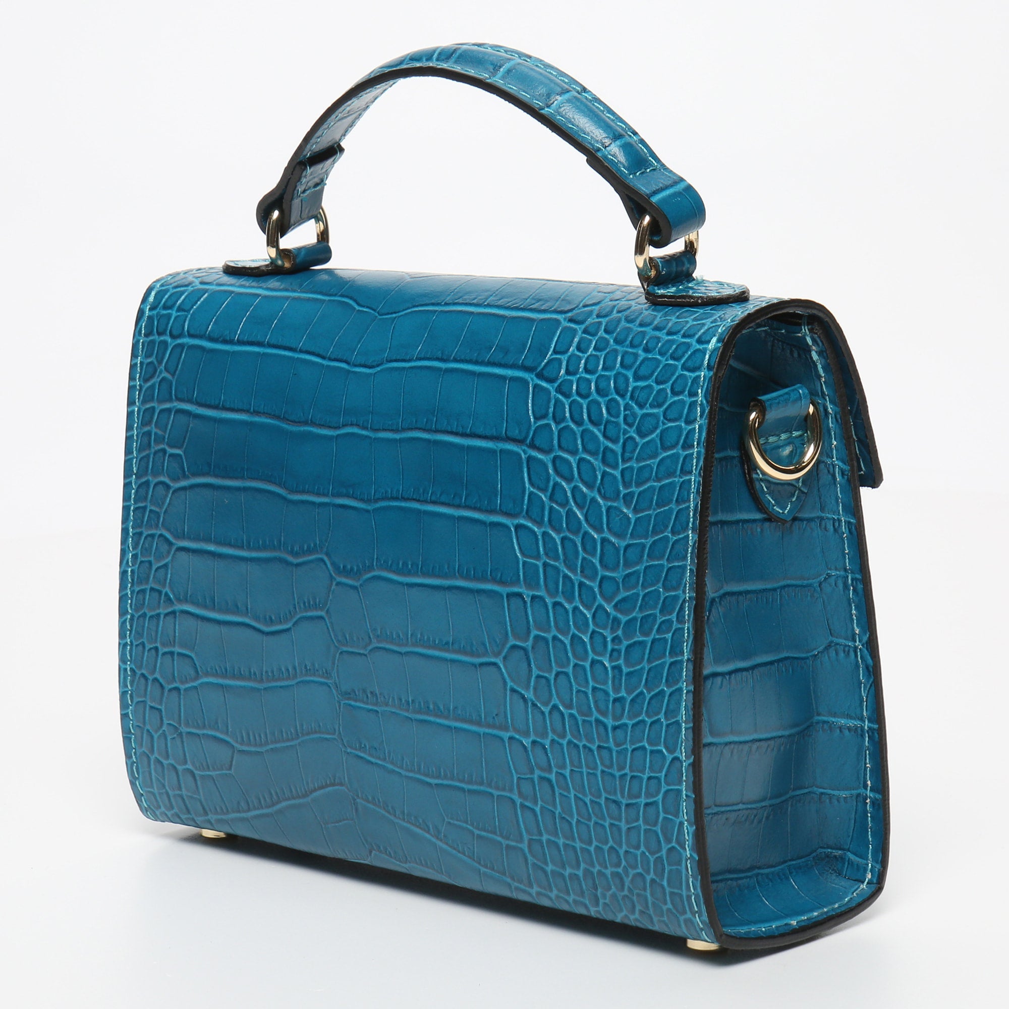 Sac À Bandoulière Sandy Croco - Bleu Canard