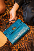 Sac À Bandoulière Sandy Croco - Bleu Canard