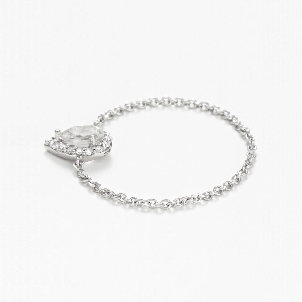 Bague Chaine "Invisible Tear" Topaze 0,25Ct/1 Diamant 0,05/15  - Or Blanc