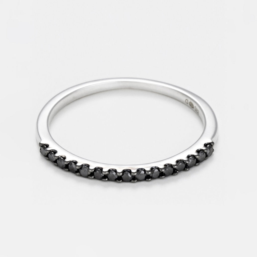 Bague "Alliance Sobriété" Dnoirs 0,14Ct/15 - Or Blanc 375/1000