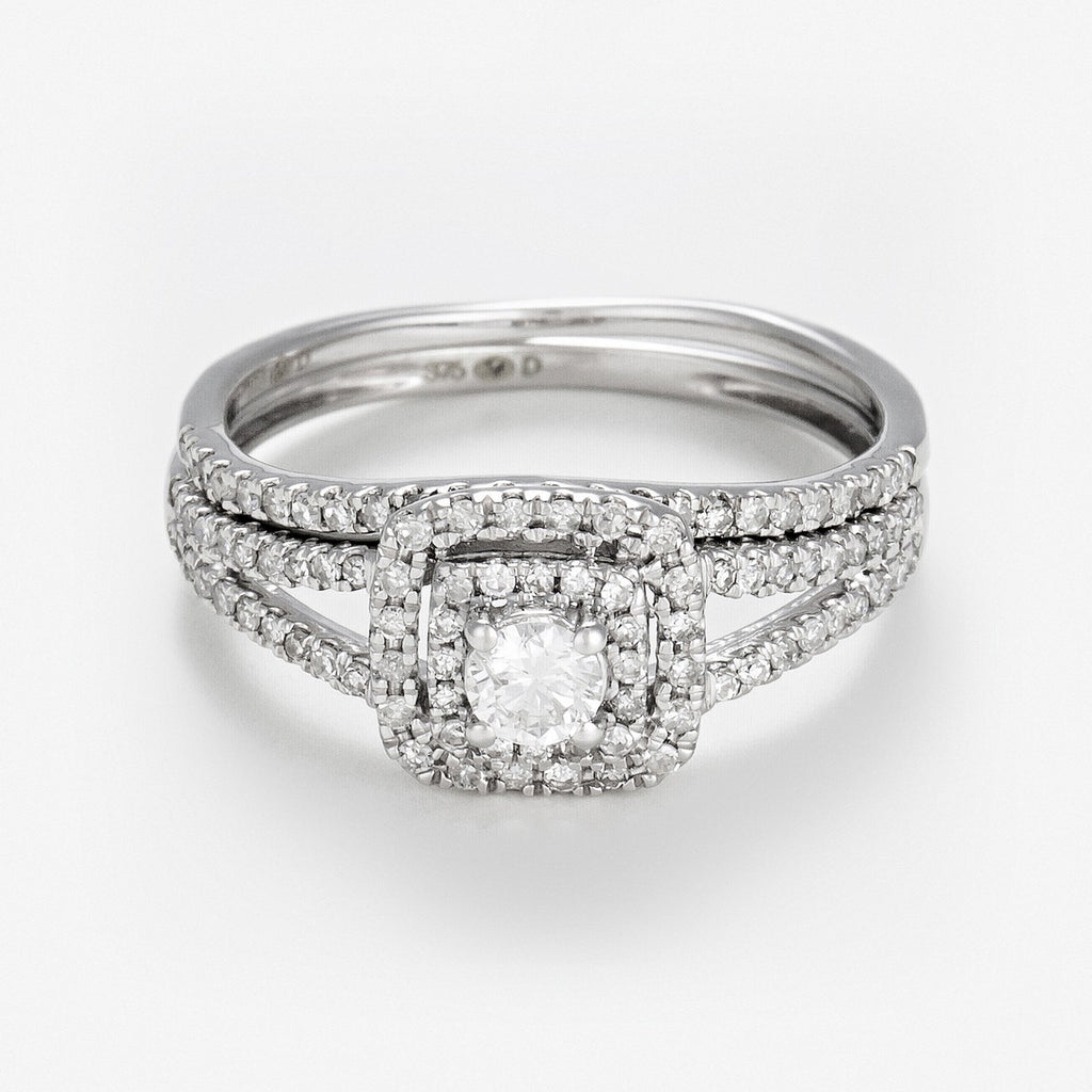 Bague Duo "Carré Somptueux" D0,34/100 + D0,17/1 - Or Blanc
