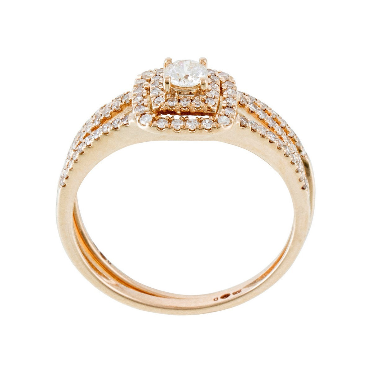 Bague Duo "Carré Somptueux" D0,34/100 + D0,17/1 - Or Jaune 375/1000