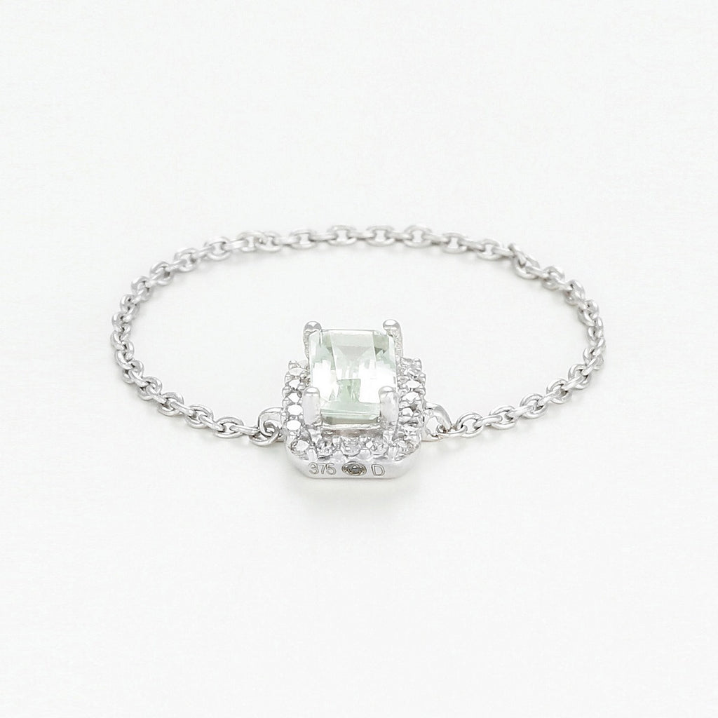 Bague Chaine "Neya" Diamant Et Amethyste Verte - Or Blanc
