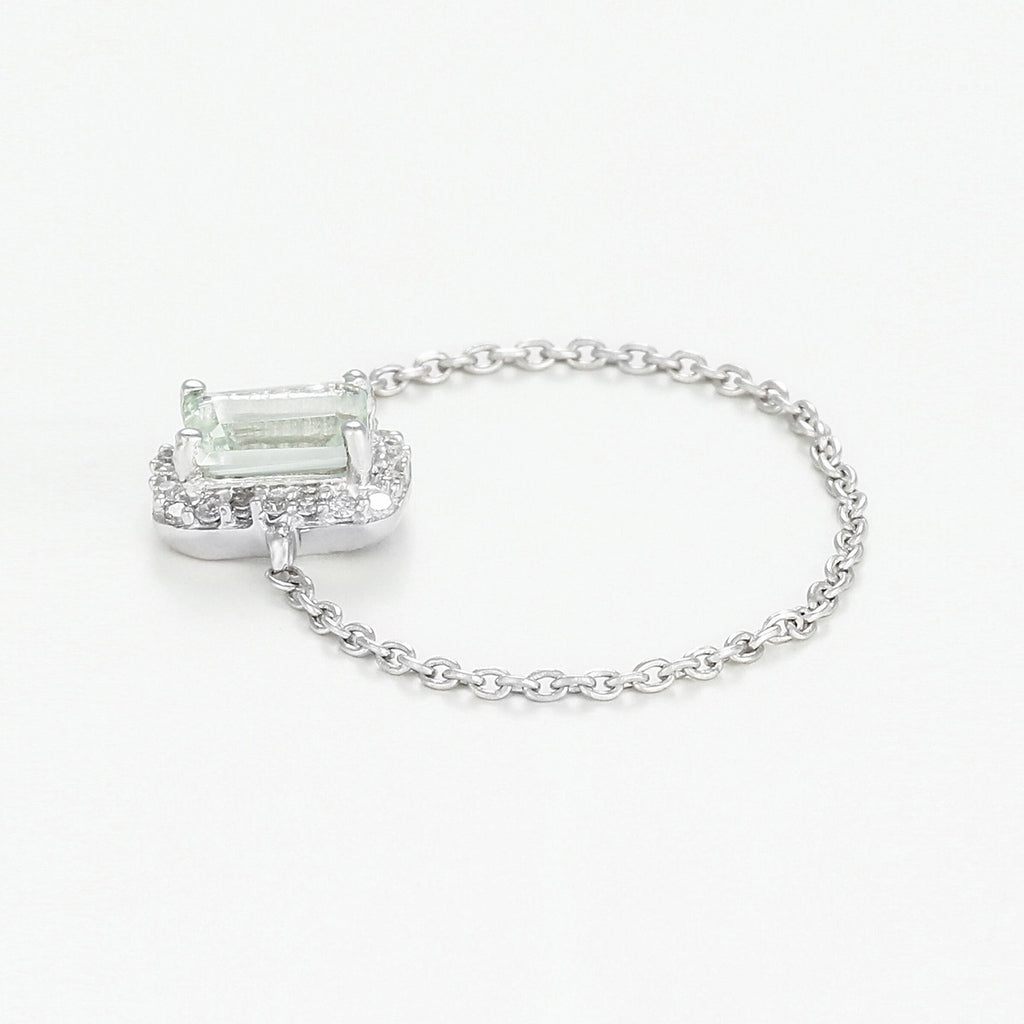 Bague Chaine "Neya" Diamant Et Amethyste Verte - Or Blanc