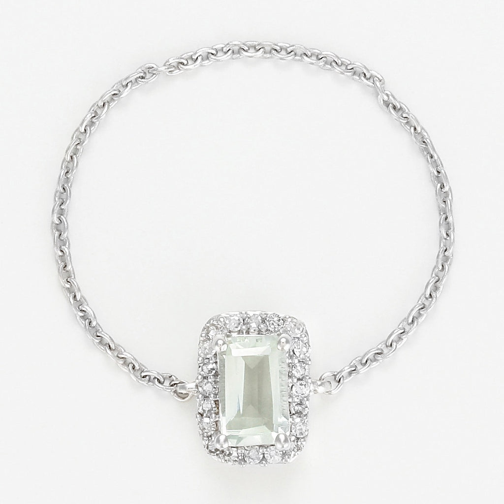 Bague Chaine "Neya" Diamant Et Amethyste Verte - Or Blanc