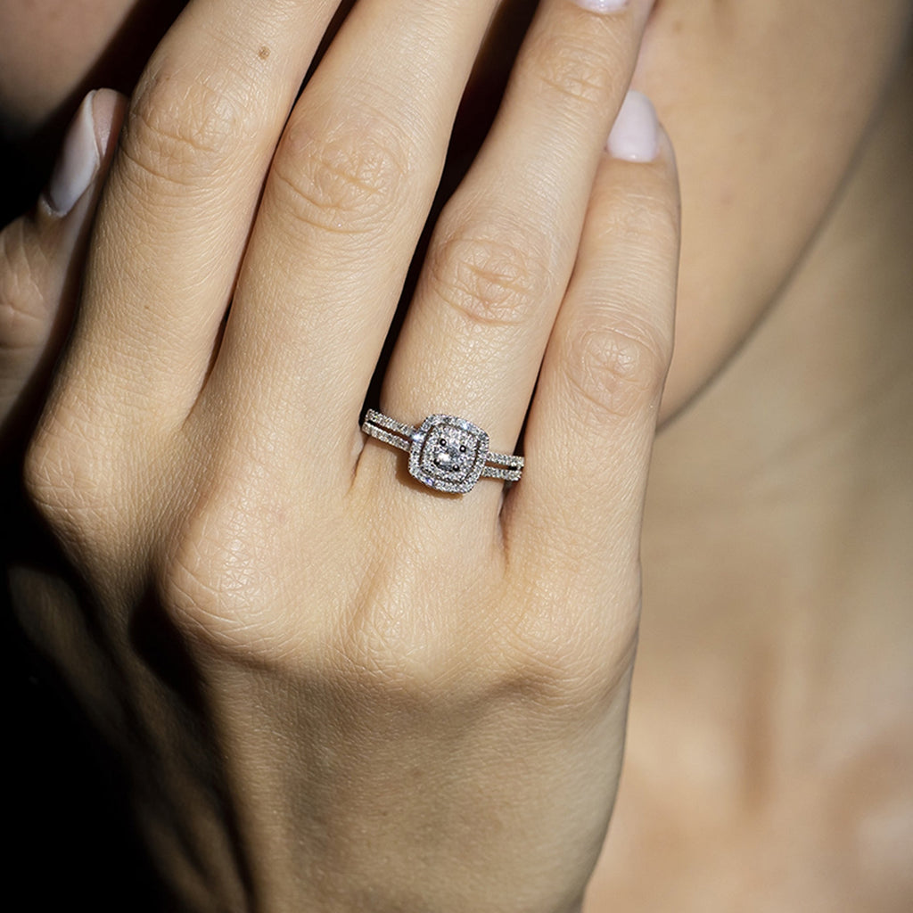 Bague Duo "Antique" D0,31Cts/84 - Or Blanc 375/1000