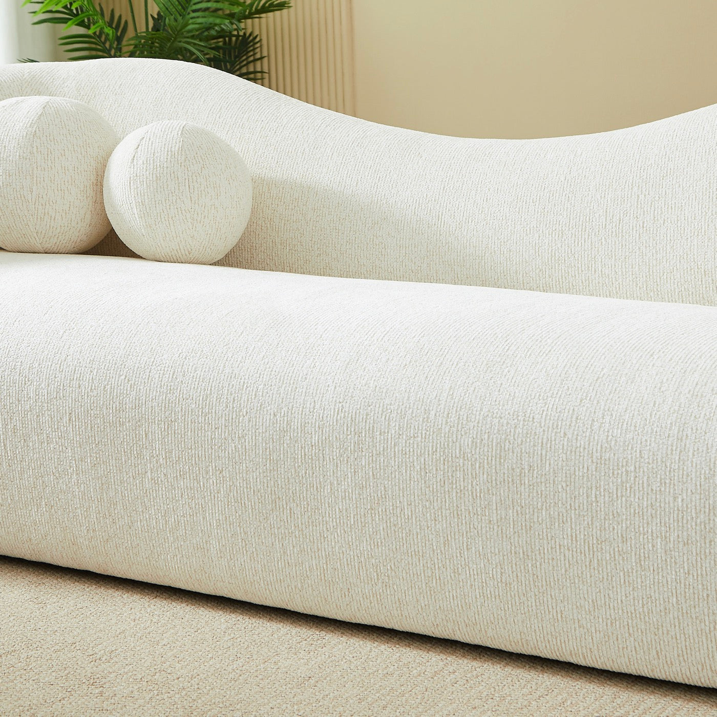 Bacala - Canapé Droit Fixe 3 Places - Tissu Chenille Beige
