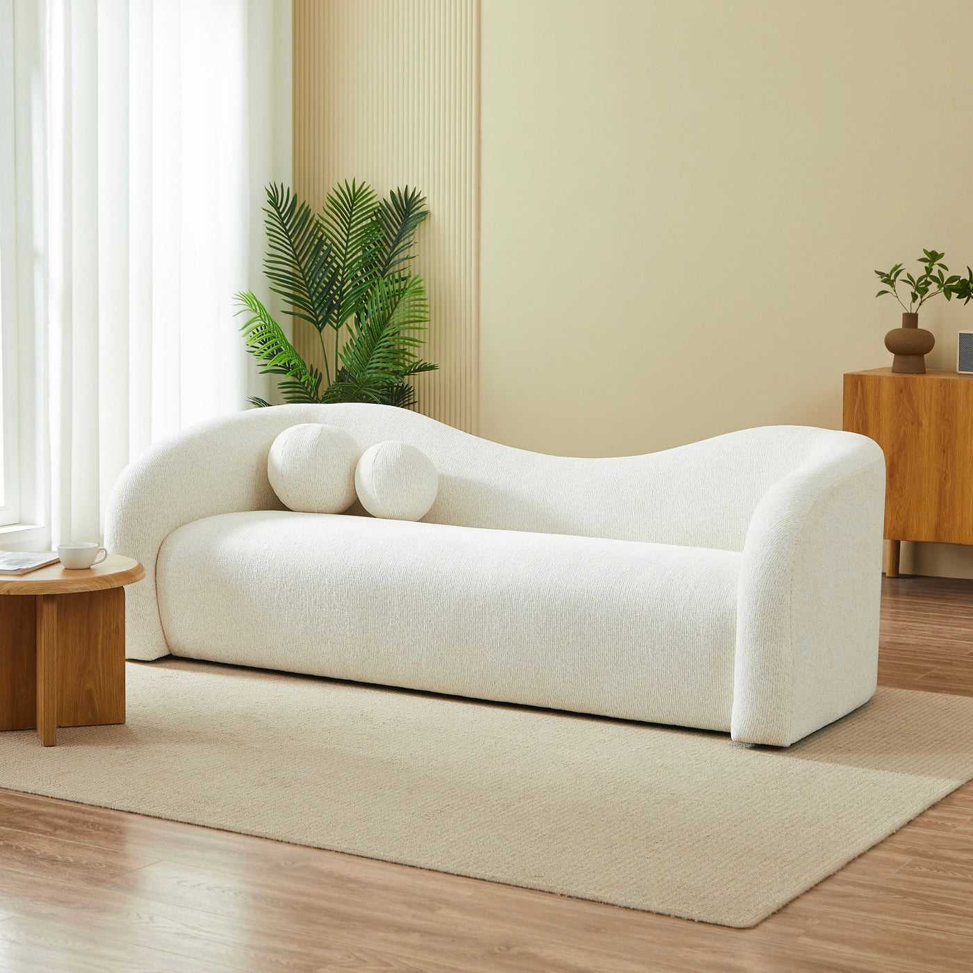 Bacala - Canapé Droit Fixe 3 Places - Tissu Chenille Beige