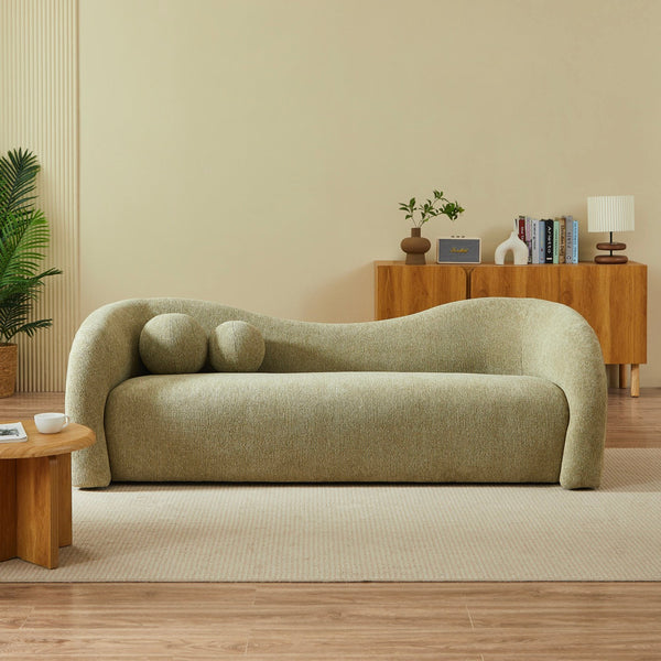 Bacala - Canapé Droit Fixe 3 Places - Tissu Chenille Vert Kaki