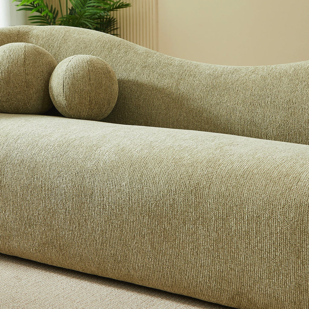 Bacala - Canapé Droit Fixe 3 Places - Tissu Chenille Vert Kaki