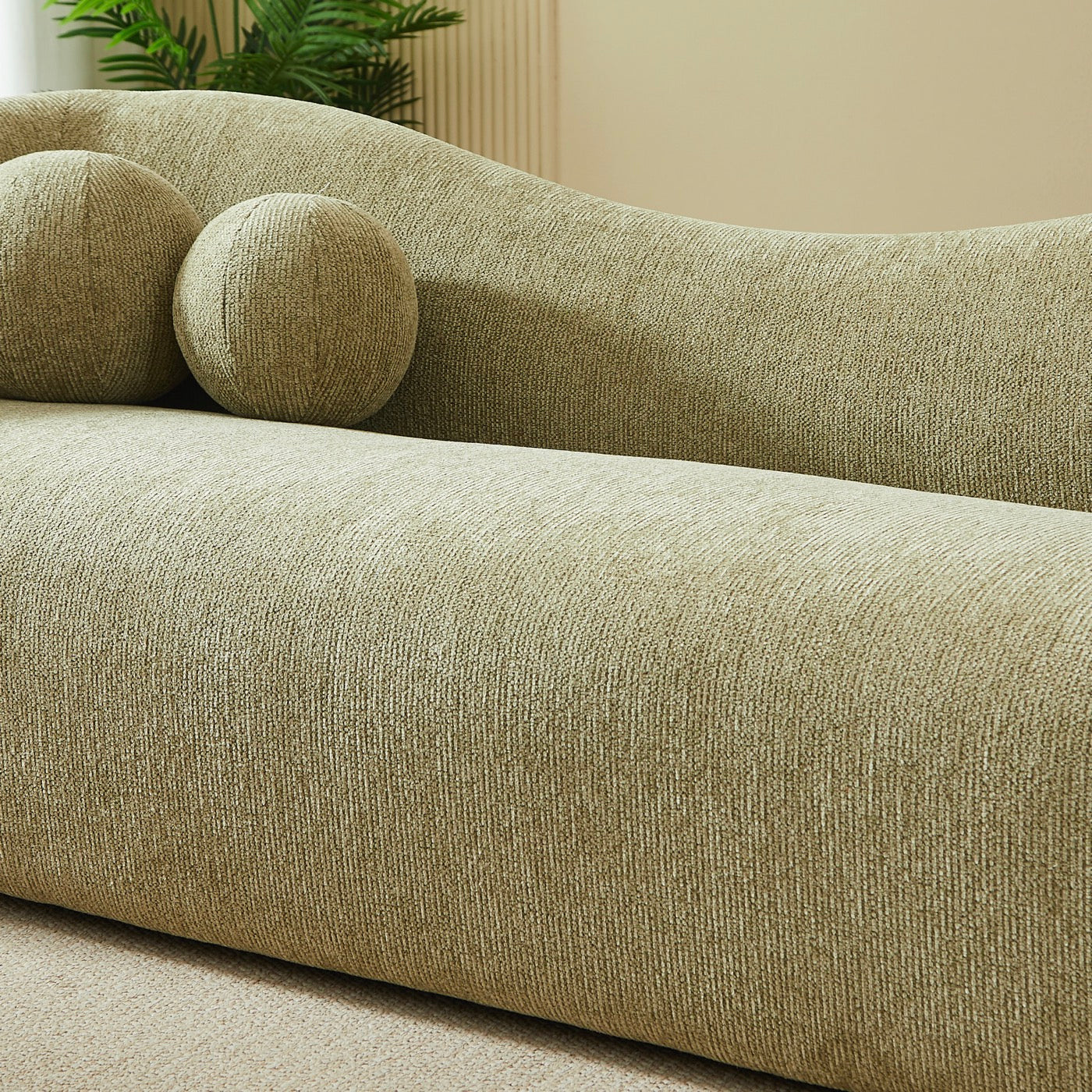 Bacala - Canapé Droit Fixe 3 Places - Tissu Chenille Vert Kaki