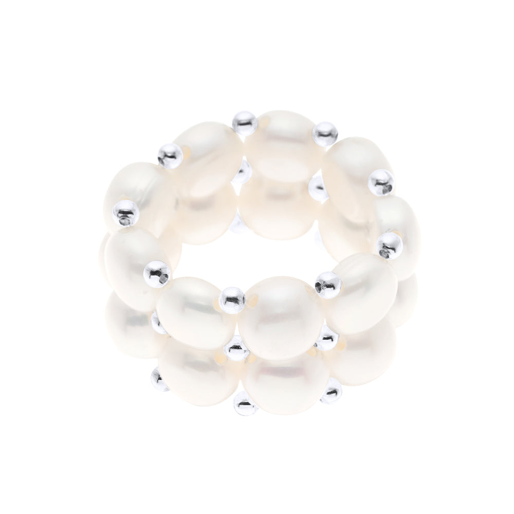 Bague 2 Rangs - Véritables Perles D'Eau Douce