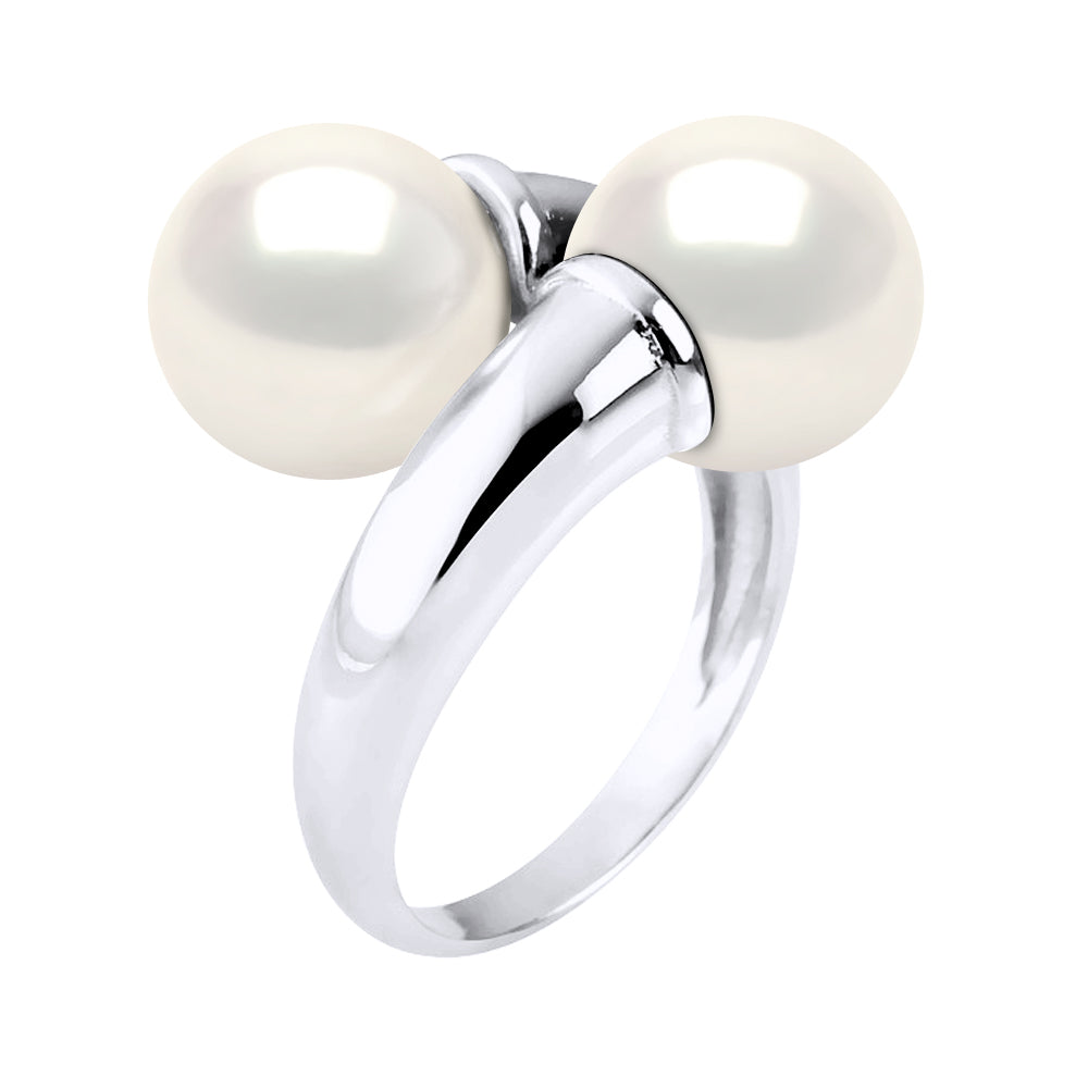 Bague Toi & Moi Perles Rondes 9-10 Mm - Plusieurs Coloris - Argent 925 - Cagnes