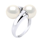 Bague Toi & Moi Perles Rondes 9-10 Mm - Plusieurs Coloris - Argent 925 - Cagnes