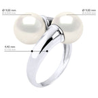 Bague Toi & Moi Perles Rondes 9-10 Mm - Plusieurs Coloris - Argent 925 - Cagnes