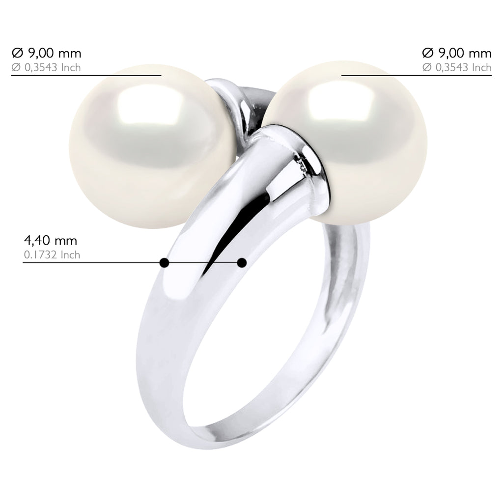 Bague Toi & Moi Perles Rondes 9-10 Mm - Plusieurs Coloris - Argent 925 - Cagnes