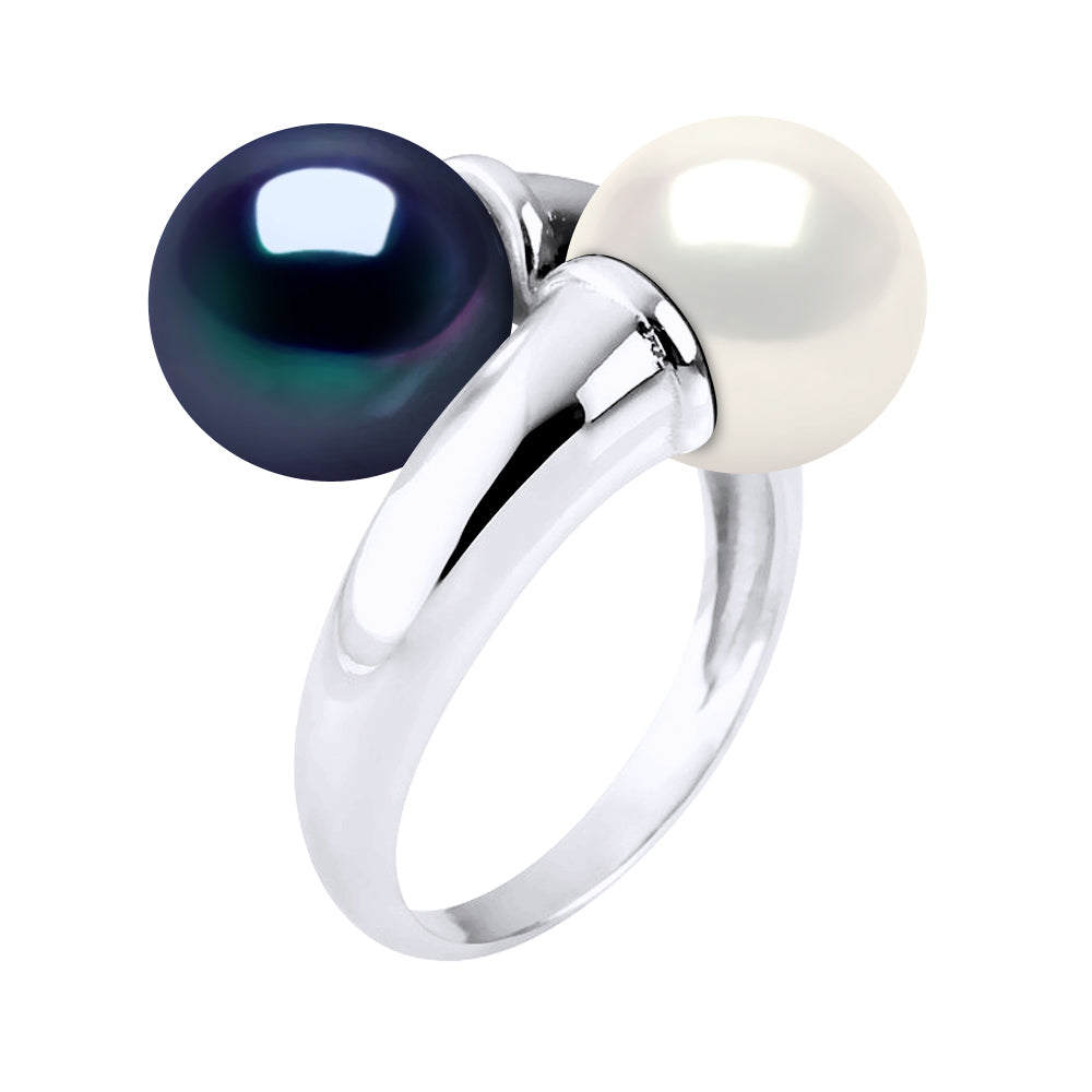 Bague Toi & Moi Perles Rondes 9-10 Mm - Plusieurs Coloris - Argent 925 - Cagnes