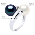 Bague Toi & Moi Perles Rondes 9-10 Mm - Plusieurs Coloris - Argent 925 - Cagnes