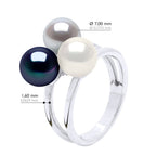 Bague Trilogie - Perles Rondes 7-8 Mm - Plusieurs Coloris - Argent 925 - Mandelieu