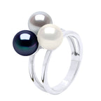 Bague Trilogie - Perles Rondes 7-8 Mm - Plusieurs Coloris - Argent 925 - Mandelieu