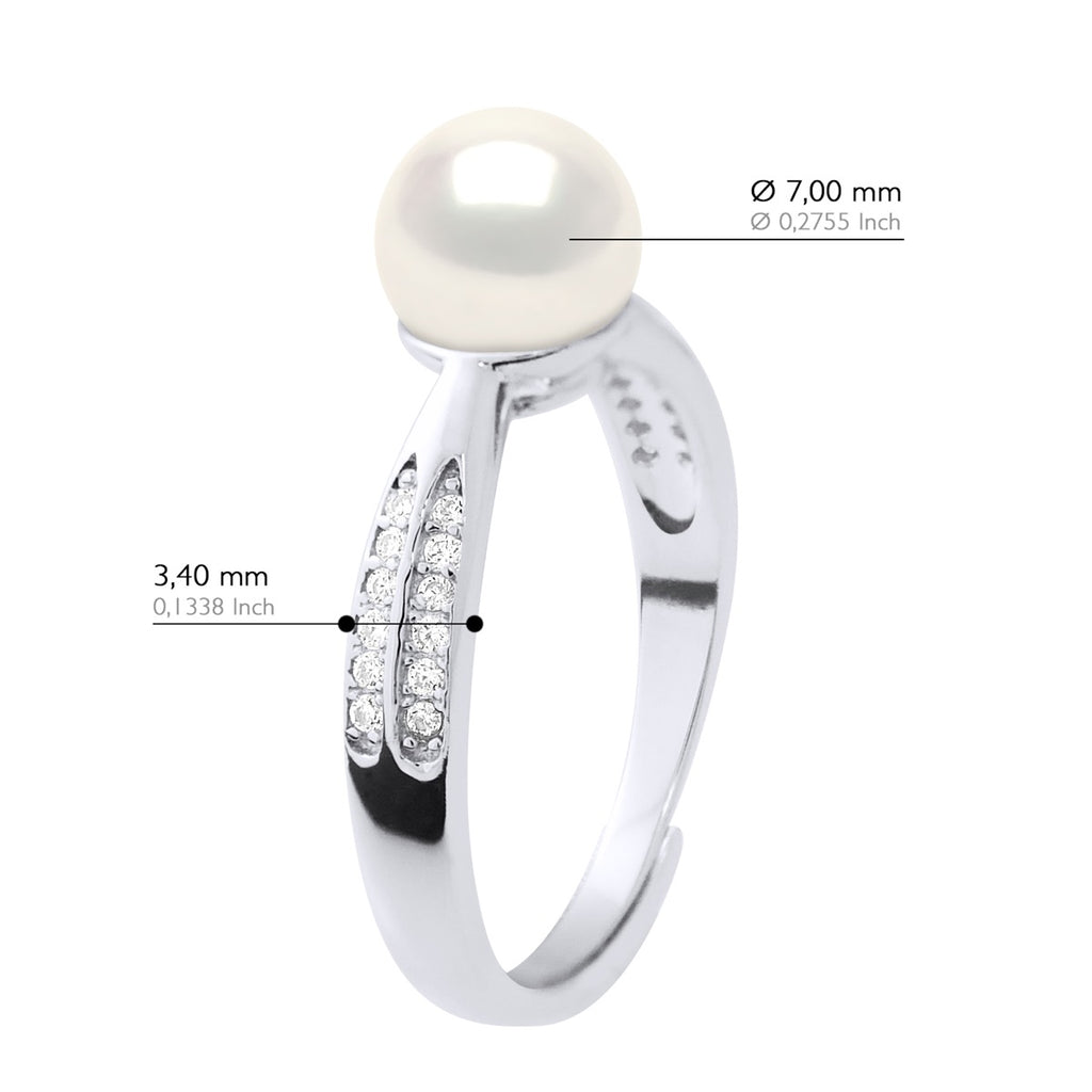 Bague Joaillerie - Véritable Perle De Culture D'Eau Douce Ronde 7-8 Mm