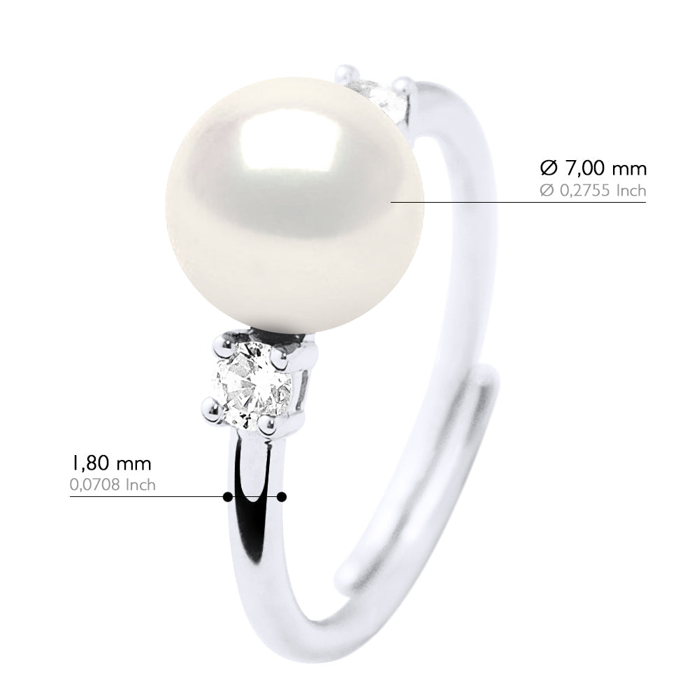 Bague Perle Ronde 7-8 Mm - Jonc Joaillerie Argent 925 - Auteuil