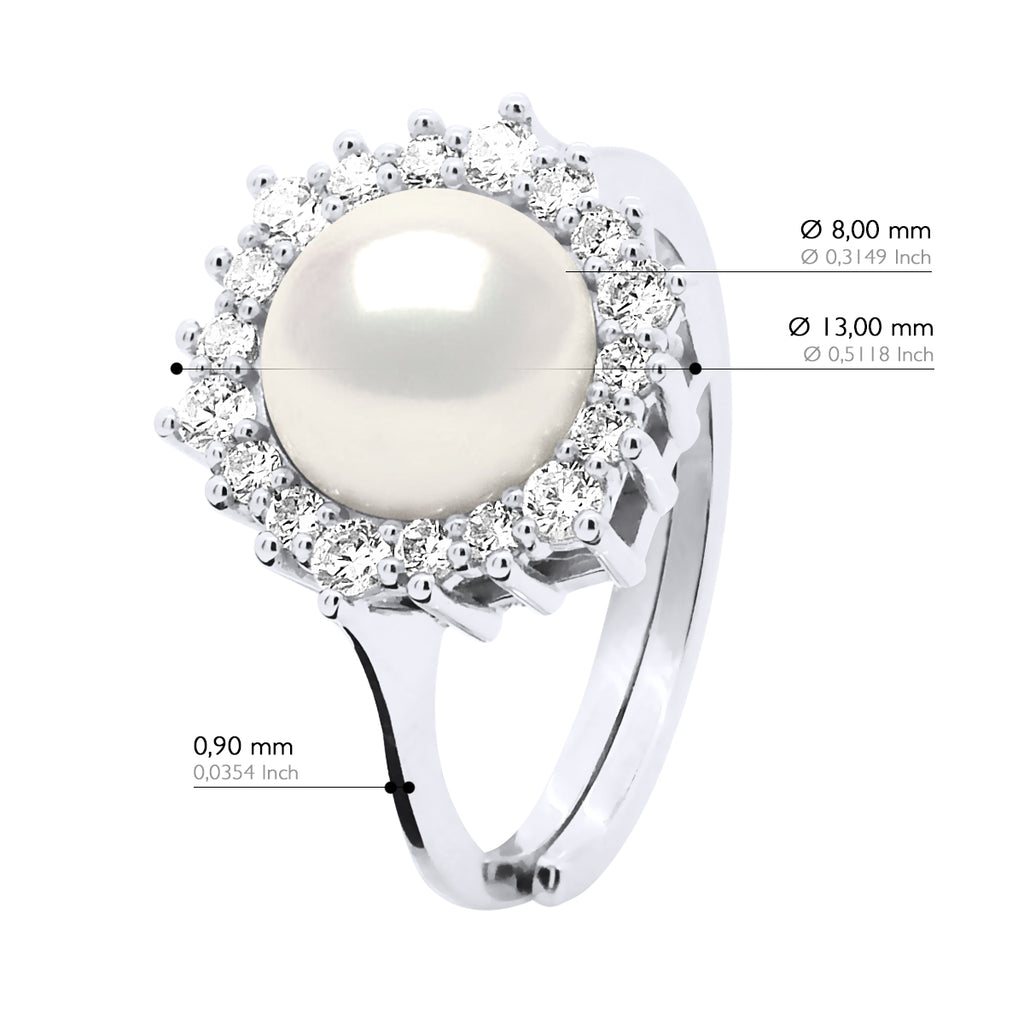 Bague Joaillerie Perle Ronde 8-9 Mm - Plusieurs Coloris - Argent 925 - Perros