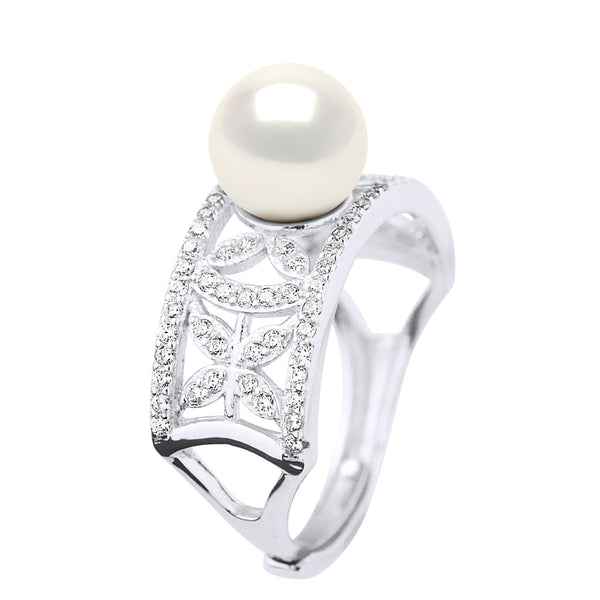 Bague Joaillerie - Véritable Perle De Culture D'Eau Douce Ronde 8-9 Mm