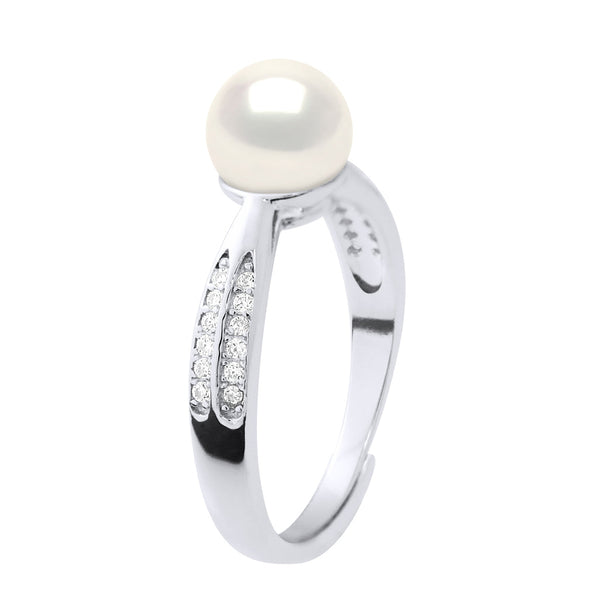 Bague Joaillerie - Véritable Perle De Culture D'Eau Douce Ronde 7-8 Mm