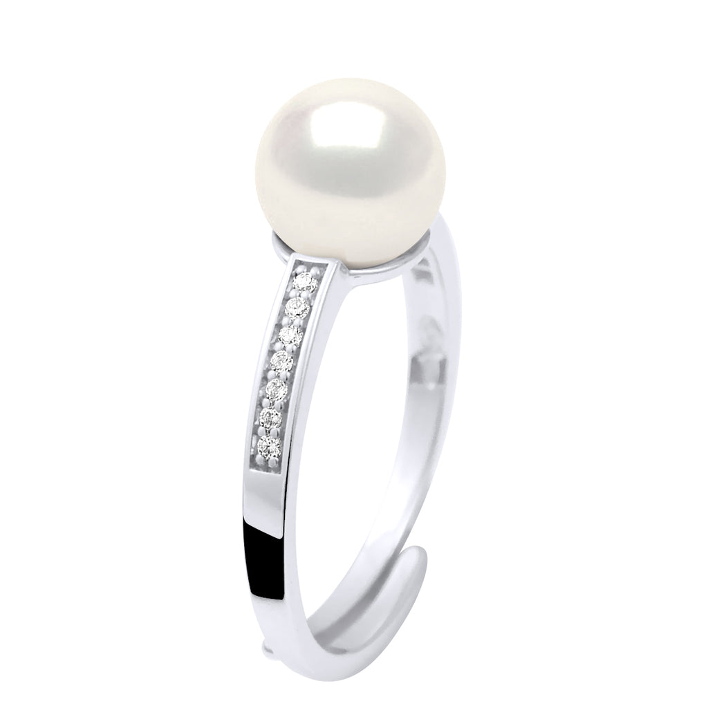 Bague Joaillerie - Véritable Perle De Culture D'Eau Douce Ronde 7-8 Mm