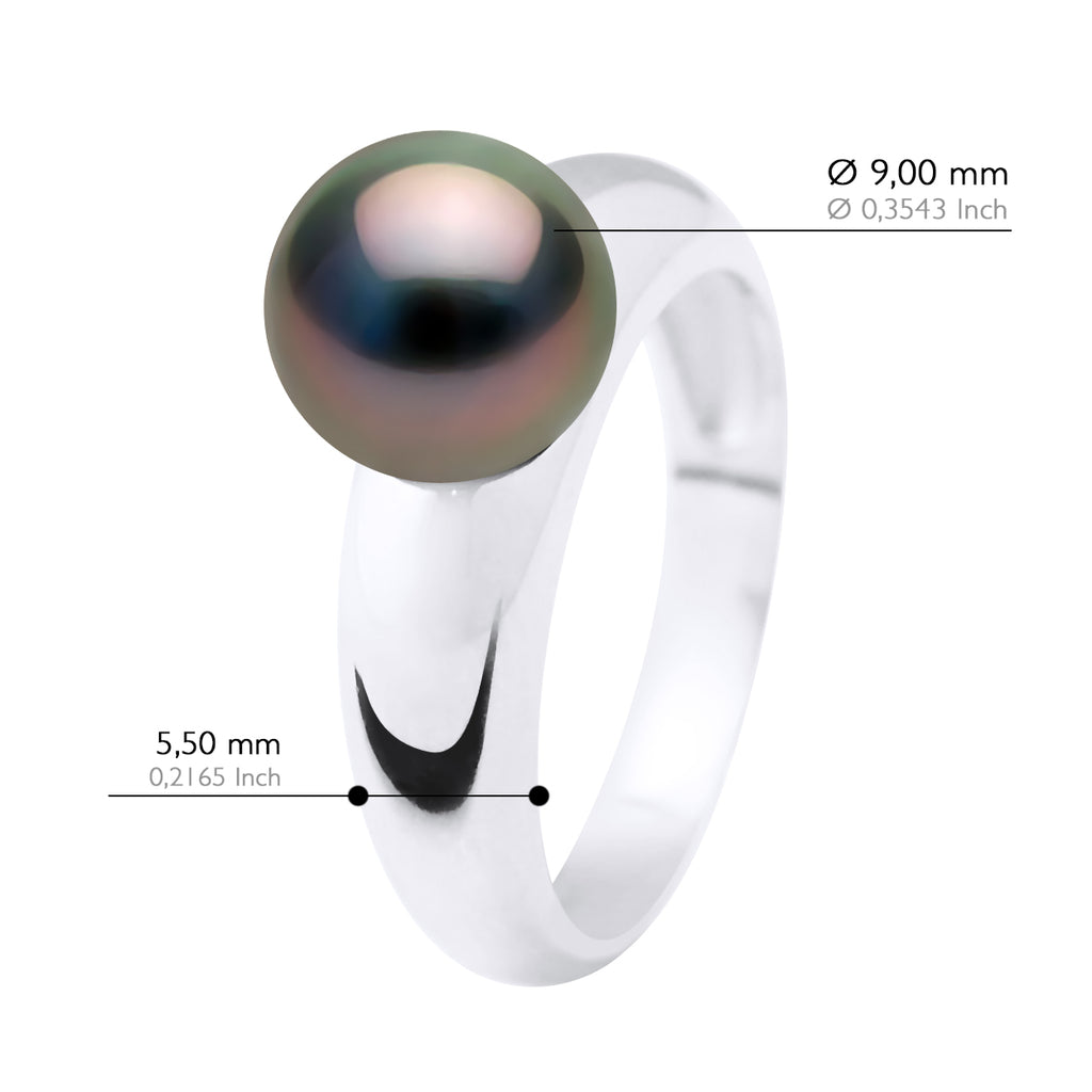 Bague Jonc Volume - Perle De Tahiti Ronde 9-10 Mm - Argent 925 - Poerava