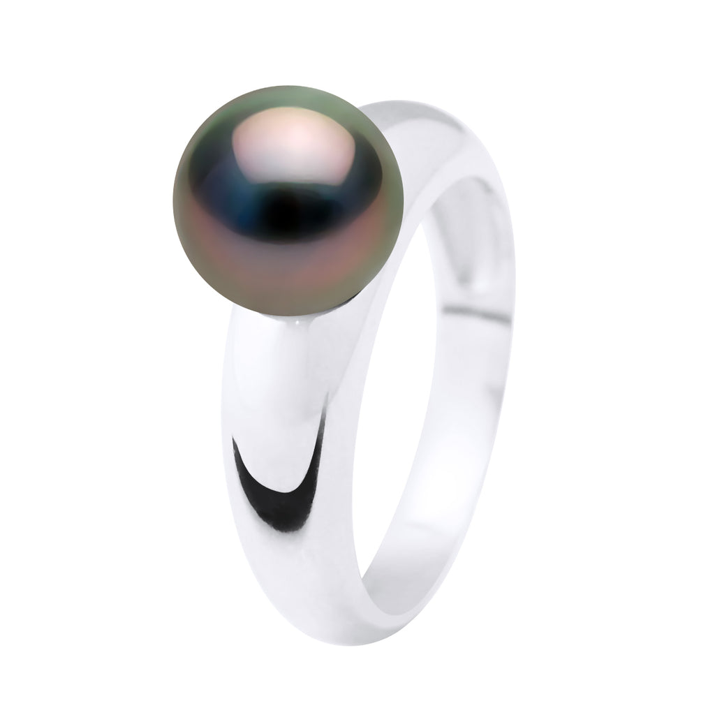 Bague Jonc Volume - Perle De Tahiti Ronde 9-10 Mm - Argent 925 - Poerava