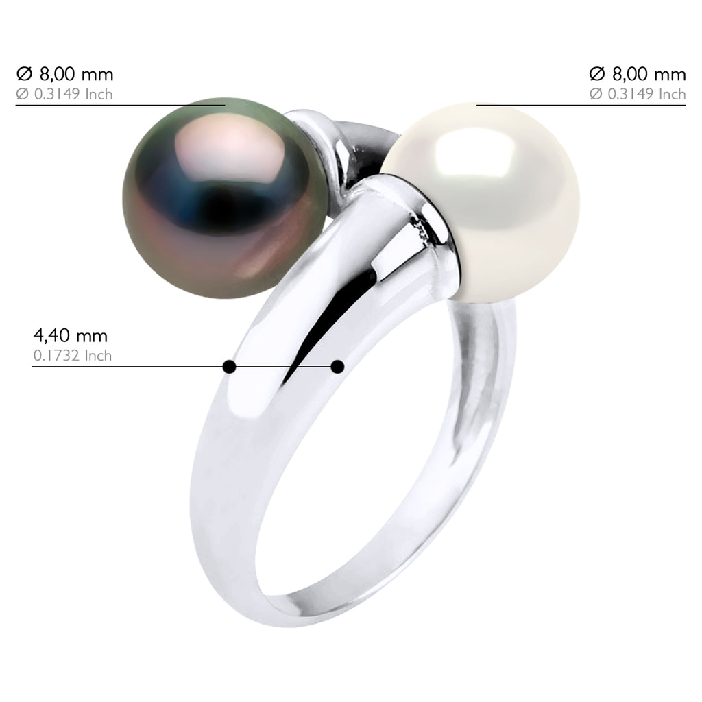 Bague Toi & Moi Prestige 2 Perles Rondes 8-9 Mm - Argent 925 - Hatu Paka
