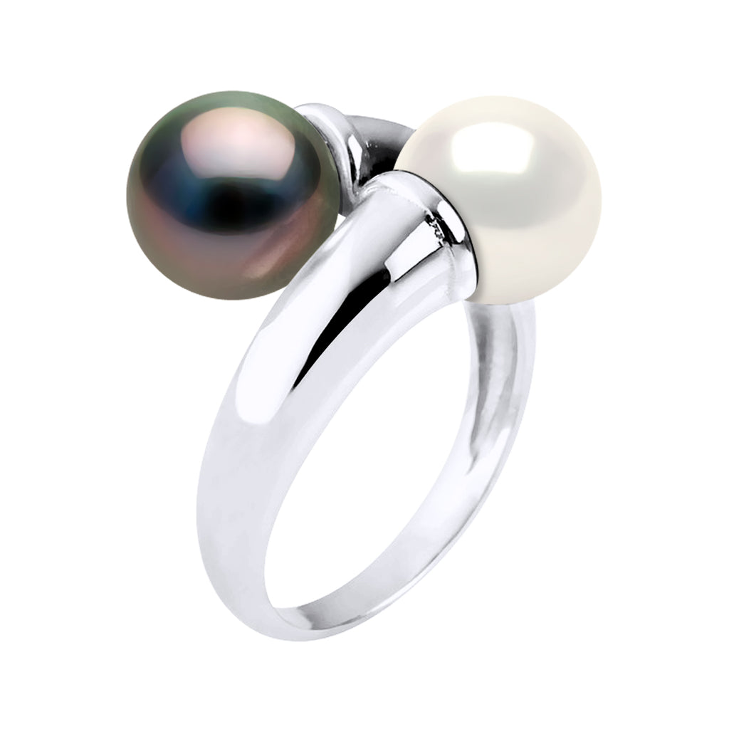Bague Toi & Moi Prestige 2 Perles Rondes 8-9 Mm - Argent 925 - Hatu Paka