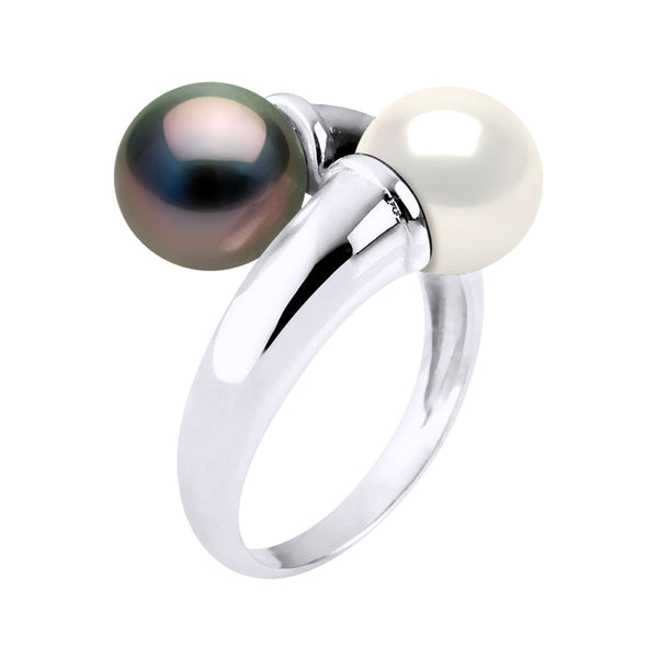 Bague Toi & Moi Prestige 2 Perles Rondes 8-9 Mm - Argent 925 - Hatu Paka