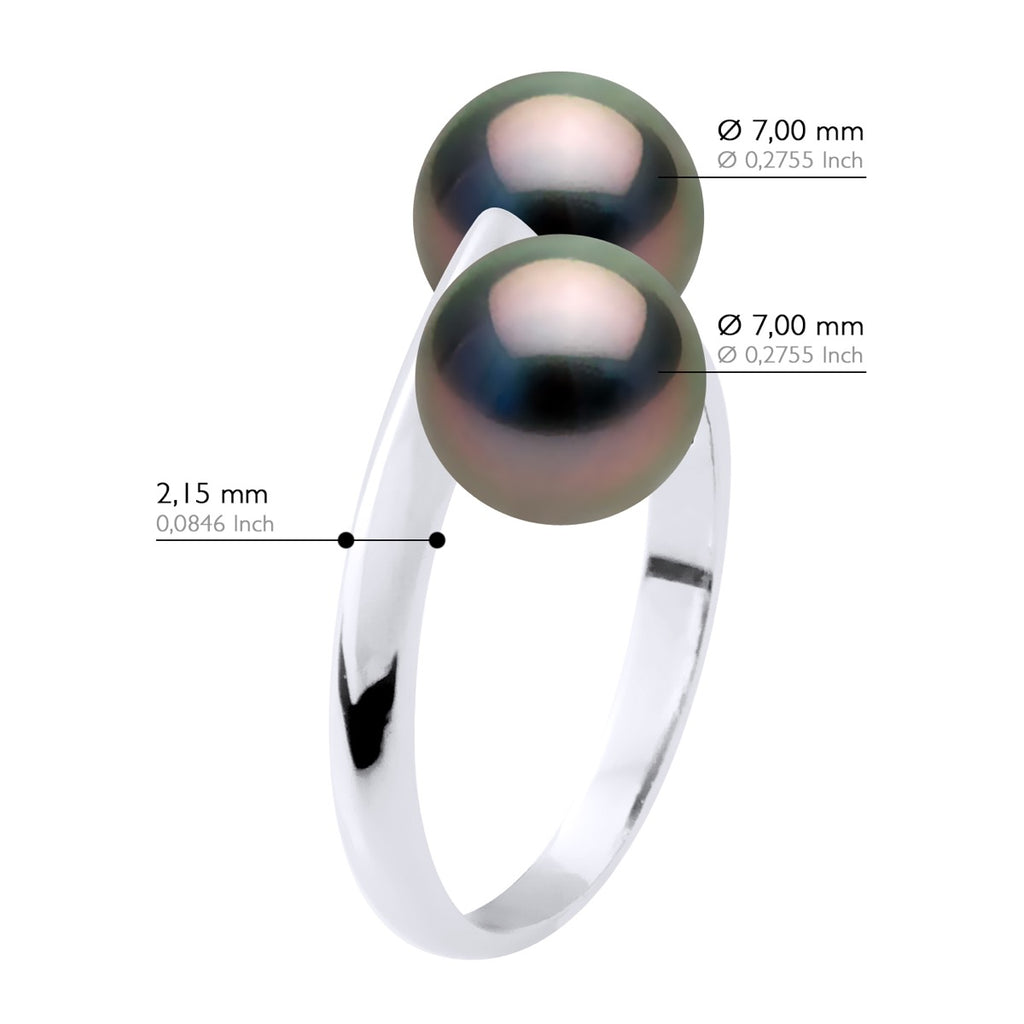 Bague Toi & Moi 2 Perles De Tahiti Rondes 7-8 Mm - Argent 925 - Hatu Iti