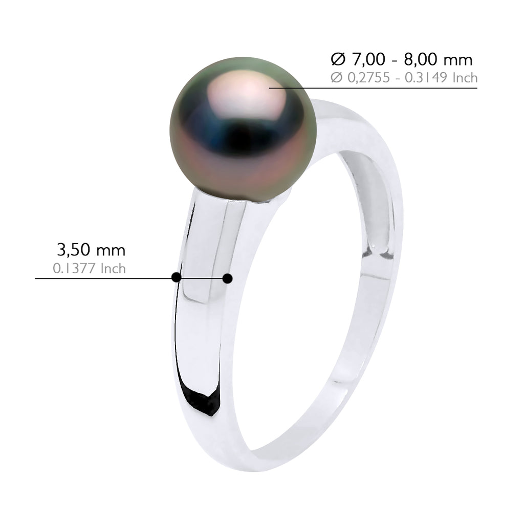 Bague Jonc Prestige Argent 925 Millièmes Rhodié - Véritable Perle De Culture De Tahiti Ronde 7-8 Mm