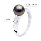 Bague Jonc Prestige Argent 925 Millièmes Rhodié - Véritable Perle De Culture De Tahiti Ronde 7-8 Mm