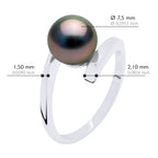Bague Jonc Prestige Argent 925 Millièmes Rhodié - Véritable Perle De Culture De Tahiti Ronde 7-8 Mm